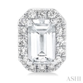 5x3 MM Octagonal Shape White Topaz and 1/8 Ctw Single Cut Diamond Halo Semi-Precious Stud Earrings in 10K White Gold